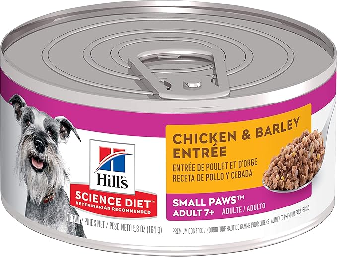 Hill's Science Diet Small & Mini, Senior Adult 7+, Small & Mini Breeds Senior Premium Nutrition, Wet Dog Food, Chicken & Barley Loaf, 5.8 oz Can, Case of 24