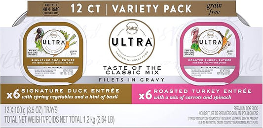 NUTRO ULTRA Grain Free Adult Soft Wet Dog Food Filets in Gravy Taste of the Classics Variety Pack, 3.5 oz. Trays, Pack of 12