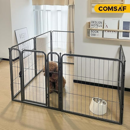 ComSaf Dog Playpen Indoor, 24" Height 2 Panels Metal Dog Fence,Playpen for Medium/Small Dogs, Portable Pet Puppy Playpen for Indoor