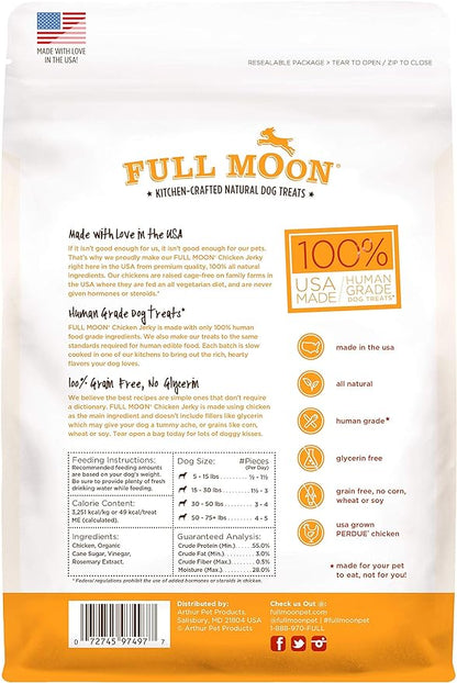 Full Moon Chicken Jerky Healthy All Natural Dog Treats Human Grade Made in USA Grain Free 12 oz