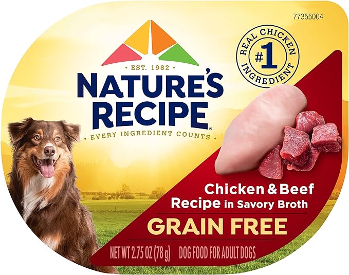 Nature's Recipe Grain Free Chicken & Beef Recipe in Savory Broth Wet Dog Food, 2.75 oz. Cup, 12 Count