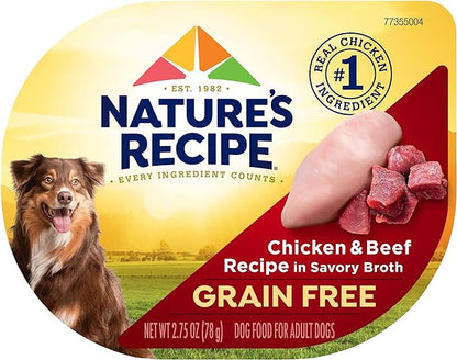 Nature's Recipe Grain Free Chicken & Beef Recipe in Savory Broth Wet Dog Food, 2.75 oz. Cup, 12 Count