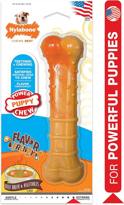 Nylabone Puppy Power Chew Toy - Tough and Durable Puppy Chew Toy for Teething - Puppy Supplies - Beef Broth & Vegetable Flavor, Small (1 Count)