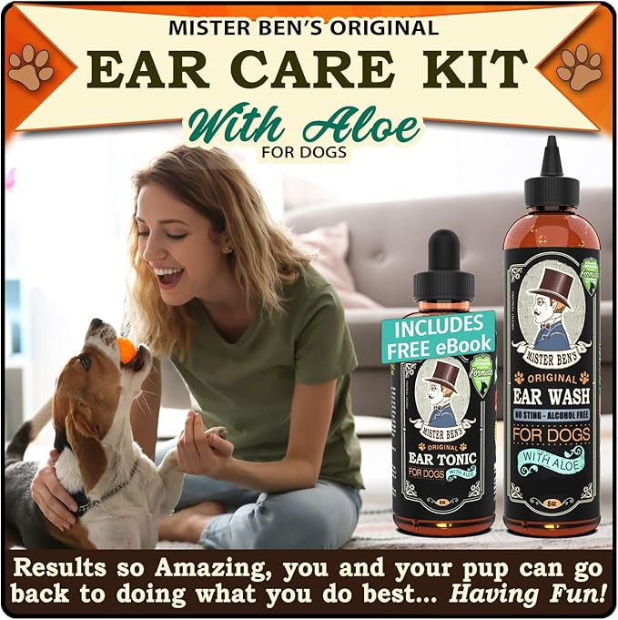 MISTER BEN'S Original Ear Cleaner for Dogs Care Kit - Includes Tonic & Wash