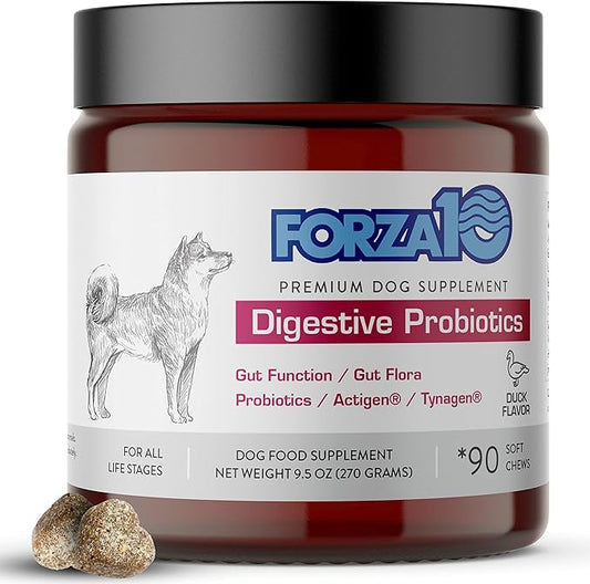 Forza10 Dog Probiotics and Digestive Enzymes Chews Supplements, Duck Flavor Probiotics for Dogs Digestive Health and Gut, Pet Probiotics for Dogs with Diarrhea, Dog Gas Relief, Upset Stomach, 90 Ct.