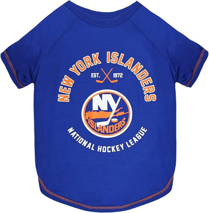 NHL PET TEE Shirt - New York Islanders Ice Hockey Team Dog Shirt, Size: X-Large. Soft, Breathable, Stretchable & Washable Pet T-Shirt XL. Cool & Fashionable Pet Shirt for The NY Islanders Hockey Fan!