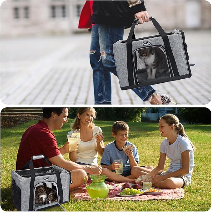 Pet Carrier for Small Cats Dogs, Dog Carrier Travel Bag with Adequate Ventilation, 5 Mesh Windows, 3 Entrance, Locking Safety Zippers, Padded Shoulder and Carrying Strap, Medium