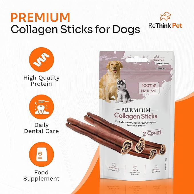Premium Collagen Sticks for Dogs - 2pcs Natural Dog Chew Sticks & Treats for Skin & Coat