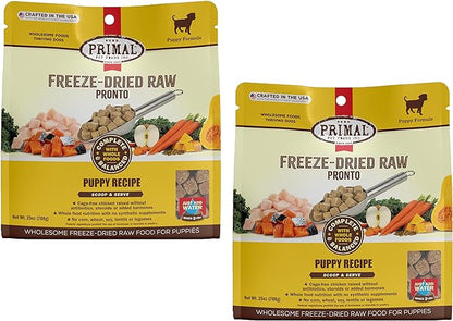 Primal Puppy Dog Food, Freeze Dried Dog Food, Pronto; Scoop & Serve, Complete & Balanced Meal; Also Use As Topper or Treat; Premium, Healthy, Grain Free, High Protein Raw Dog Food (25 oz, 2-pack)