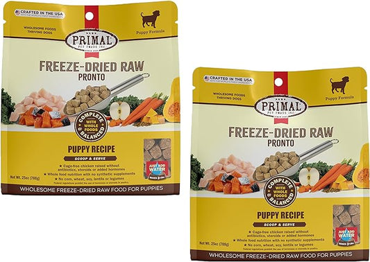Primal Puppy Dog Food, Freeze Dried Dog Food, Pronto; Scoop & Serve, Complete & Balanced Meal; Also Use As Topper or Treat; Premium, Healthy, Grain Free, High Protein Raw Dog Food (25 oz, 2-pack)
