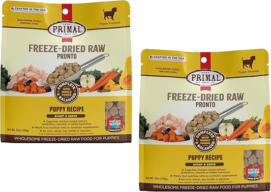 Primal Puppy Dog Food, Freeze Dried Dog Food, Pronto; Scoop & Serve, Complete & Balanced Meal; Also Use As Topper or Treat; Premium, Healthy, Grain Free, High Protein Raw Dog Food (25 oz, 2-pack)