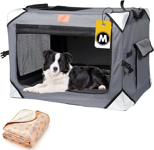 Collapsible Medium Dog Crate, Portable Dog Crates for Medium Dogs, Foldable Dog Travel Crate Soft Sided, 30 x 21 Inch Soft Medium Dog Cage Kennel Indoor Outdoor, Ventilated