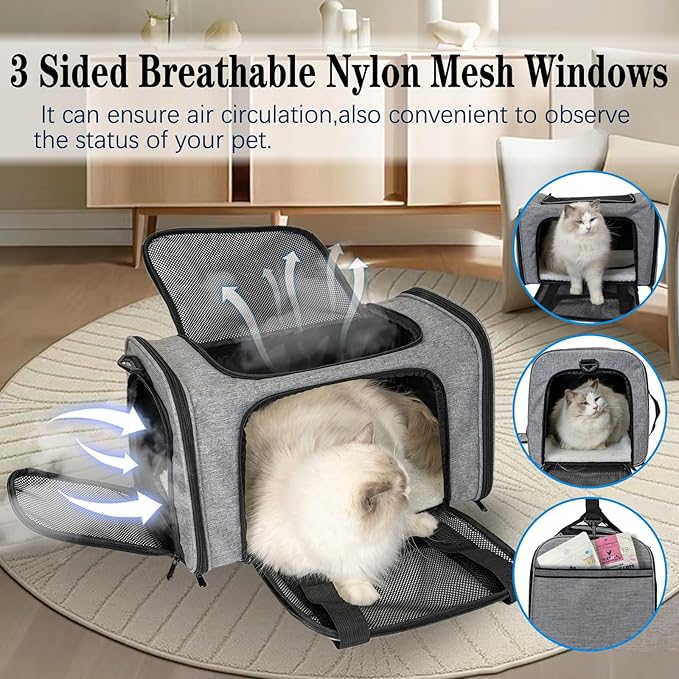 Dog Cat Carrier Pet Carriers for Small Medium Large Cats Dogs Carrier Soft Sided Small Puppy Dog Carrier Portable Foldable Airline Approved Dog Cat Travel Carrier Grey Black M