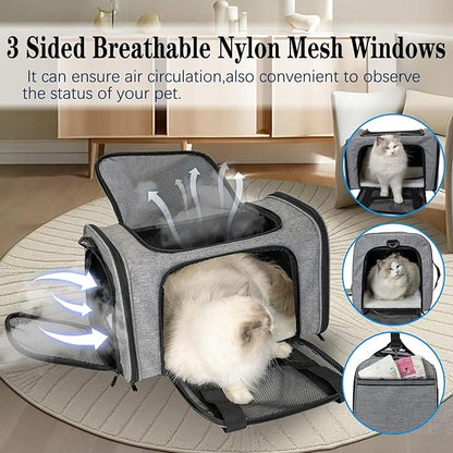 Dog Cat Carrier Pet Carriers for Small Medium Large Cats Dogs Carrier Soft Sided Small Puppy Dog Carrier Portable Foldable Airline Approved Dog Cat Travel Carrier Grey Black M