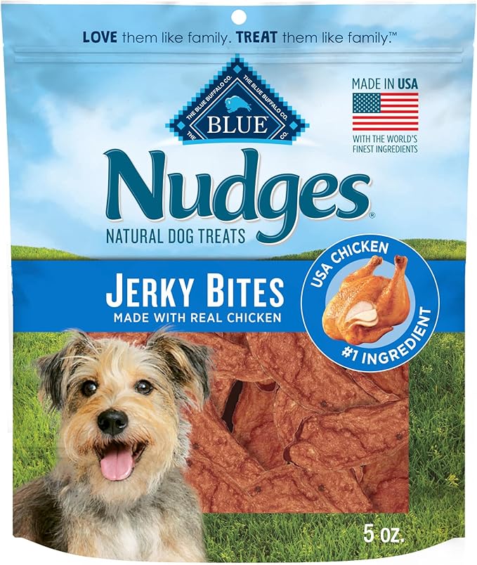 Blue Buffalo Nudges Jerky Bites Dog Treats, Made in the USA with Natural Ingredients, Bite-Sized Pieces, Chicken, 5-oz. Bag