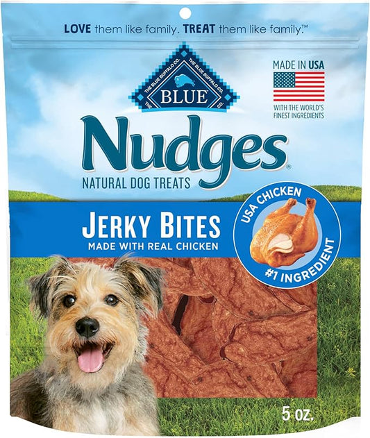Blue Buffalo Nudges Jerky Bites Dog Treats, Made in the USA with Natural Ingredients, Bite-Sized Pieces, Chicken, 5-oz. Bag