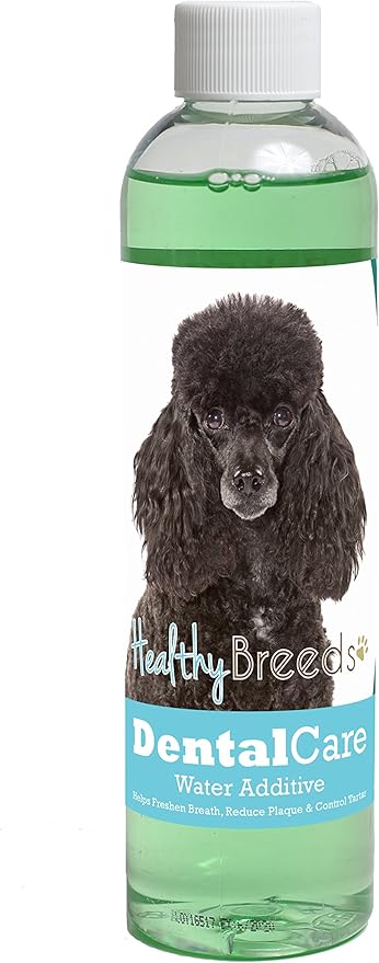 Healthy Breeds Dog Dental Care Water Additive for Poodle - Helps Freshen Breath, Reduce Plaque & Control Tartar - Mint Flavor - 8 oz