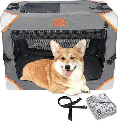 Collapsible Dog Crate-Portable Dog Crates for Small Medium Dogs,4-Door Portable Pet Travel Crate,Sturdy/Breathable/Comfortable,Indoor & Outdoor & Car Back Seat;Soft Dog Blanket