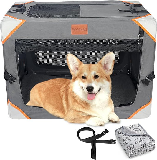 Collapsible Dog Crate-Portable Dog Crates for Small Medium Dogs,4-Door Portable Pet Travel Crate,Sturdy/Breathable/Comfortable,Indoor & Outdoor & Car Back Seat;Soft Dog Blanket