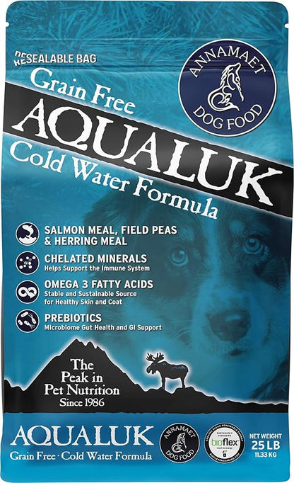 Annamaet Grain-Free Aqualuk Cold Water Fish Formula Dry Dog Food, (Salmon & Herring), 25-lb Bag