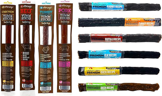ETTA SAYS! Dog Treats, Dog Stocking Stuffers – Pack of 10 – Made in The USA, Human Grade, No Added Hormones, No Nitrates or Nitrites – Jerky Sticks for Dogs, Crunchy Chews for Dogs