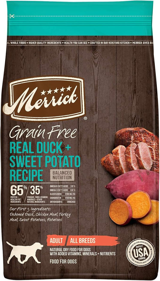 Merrick Premium Grain Free Dry Adult Dog Food, Wholesome and Natural Kibble with Real Duck and Sweet Potato - 22.0 lb. Bag