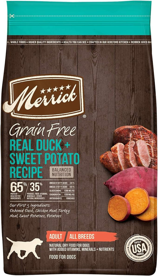 Merrick Premium Grain Free Dry Adult Dog Food, Wholesome and Natural Kibble with Real Duck and Sweet Potato - 22.0 lb. Bag