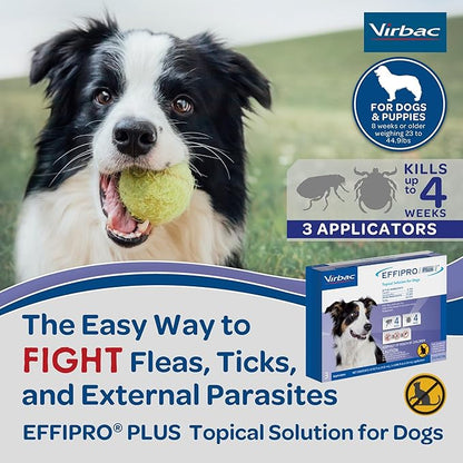 Effipro Plus Topical Solution for Dogs - for Dog Flea and Tick for Medium Dogs (23-44.9lbs), 3 Doses, Waterproof Topical Prevention (by Virbac)