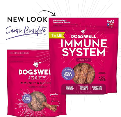 Dogswell Immunity & Defense, Flaxseed Oil, Turmeric, Vitamin E & A, Healthy Aging, Duck Jerky 20 oz, Model: 842222