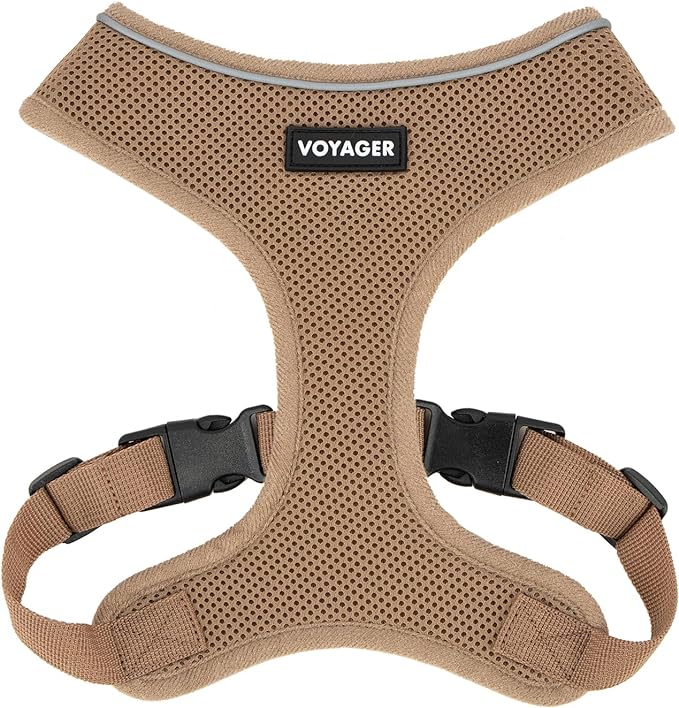 Aerolite No Pull Mesh Dog Harness with Lightweight, Soft, Breathable Chest Coverage, Reflective Stitching, and Adjustable Straps for Walking, Running, Training, Heavy Duty and Durable - Beige, S