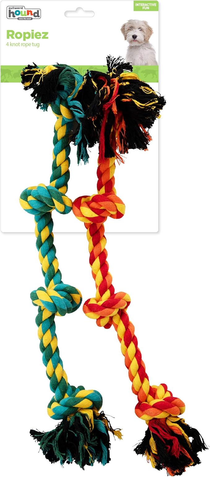 Outward Hound Ropiez 4-Knot Rope Tug Dog Toy, 2-Pack - Chew, Toss, Play, Large