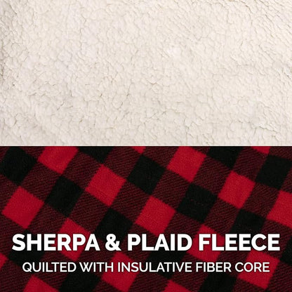 Furhaven Reversible Small Dog Coat, Washable & Insulating w/ Leash Access - Sherpa & Plaid Fleece Flex-Fit Jacket - Cream/Red, Small