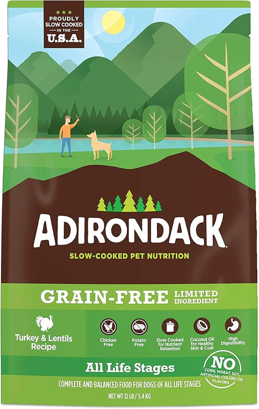 Adirondack Dog Food Made in USA [Limited Ingredient Grain Free Dog Food], All Life Stages Dry Dog Food, Turkey and Lentils Recipe, 12 lb. Bag