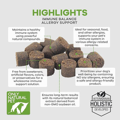 Only Natural Pet Immune Balance - Immunity Booster for Itchy Skin Licking & Scratching w/Phytosterols for Seasonal or Food Allergies Vitamin Supplement for Healthy Dogs & Cats - 60 Soft Chews