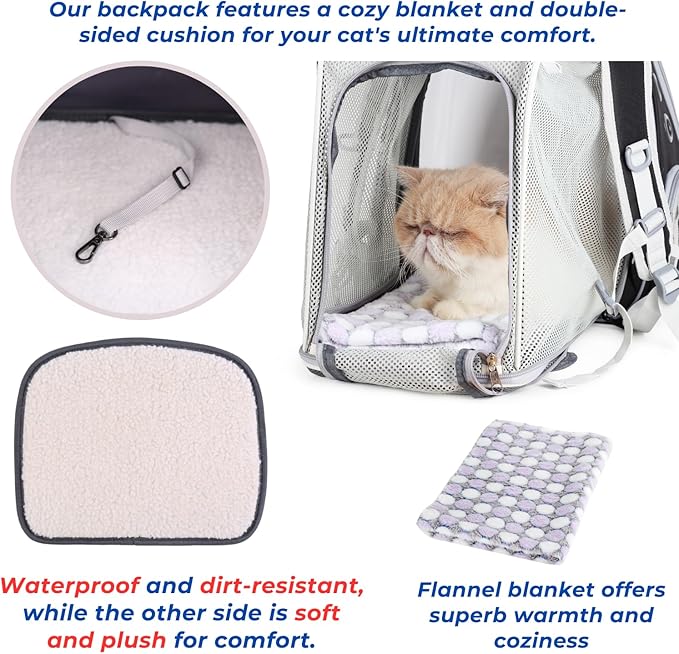 LOLLIMEOW Pet Carrier Backpack, Bubble Backpack Carrier, Cats and Puppies,Airline-Approved, Designed for Travel, Hiking, Walking & Outdoor Use (Square Expandable-Black)