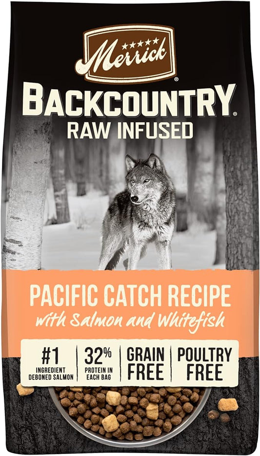 Merrick Backcountry Grain Free Dry Adult Dog Food, Kibble With Freeze Dried Raw Pieces, Pacific Catch With Salmon - 20.0 lb. Bag