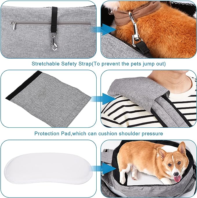 Ownpets Pet Sling Carrier, Fits 15 to 20lbs Extra-large Dog/Cat Sling Carrier Reversible and Hands-Free Dog Bag with Adjustable Strap and Pocket Shoulder Pad for Outdoor Travel Hiking