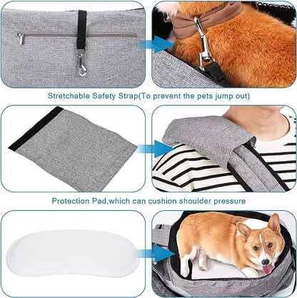 Ownpets Pet Sling Carrier, Fits 15 to 20lbs Extra-large Dog/Cat Sling Carrier Reversible and Hands-Free Dog Bag with Adjustable Strap and Pocket Shoulder Pad for Outdoor Travel Hiking