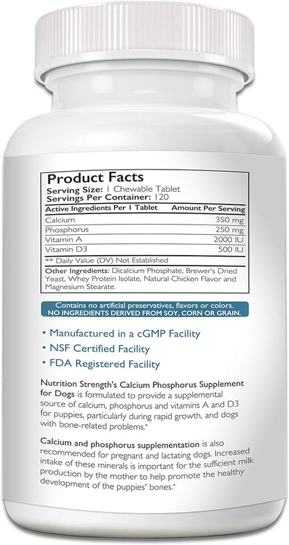 Calcium Phosphorus for Dogs Supplement, Provide Calcium for Puppies, Promote Healthy Dog Bones and Puppy Growth Rate, Dog Bone Supplement, 120 Chewable Tablets