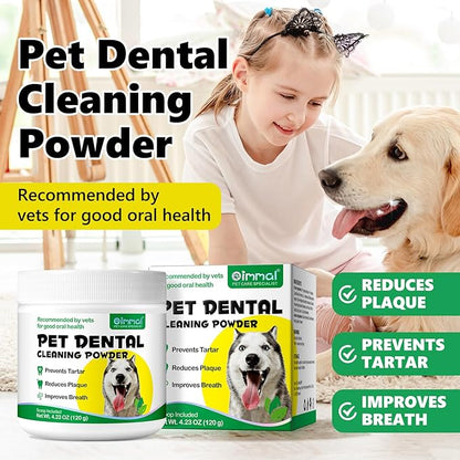 4.23 OZ Dog Teeth Cleaning Powder, Pet Dental Powder for Teeth Cleansing, Bad Breath Freshening, Plaque & Tartar Removal, Dental Care, 120 G