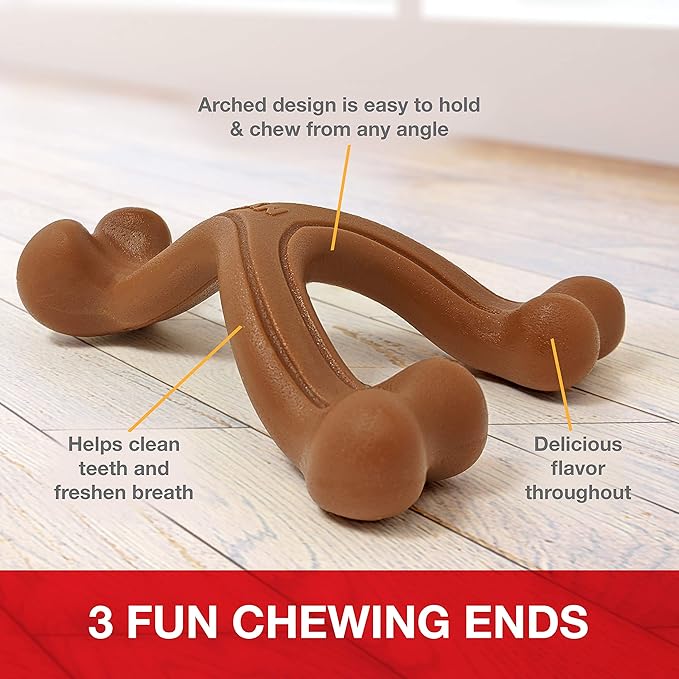 Nylabone Power Chew Ergonomic Hold & Chew Wishbone Chew Toy for Dogs, Indestructible Chew Toys for Aggressive Chewers, Bacon Flavor, Small - Up to 25 lbs. (1 Count)