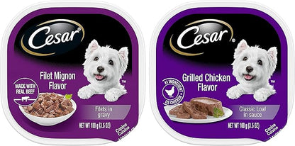 Cesar Soft Wet Dog Food Classic Bundle with 08 Flavors(1 Unit Each Flavor) . Total Units .Bundle a 1 roll Green Bone Waste Bag., 3.5 Ounce (Pack of 8)