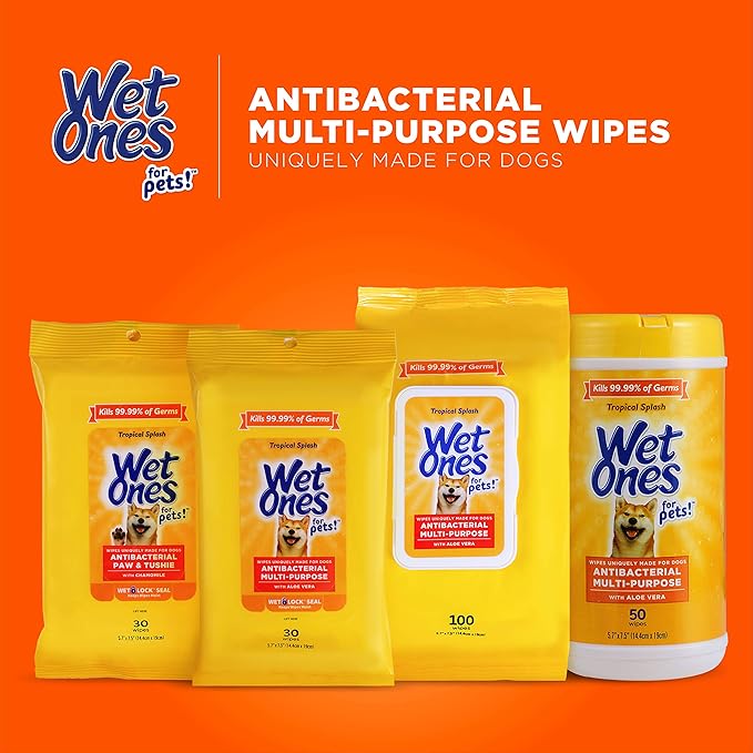Wet Ones for Pets Multi-Purpose Dog Wipes with Aloe Vera, 30 count - 8 pack | Dog Wipes for All Dogs in Tropical Splash Scent, Wet Ones Wipes with Wet Lock Seal