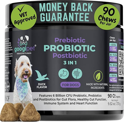 Googipet Probiotics for Dogs Digestive Health - Pre and Probiotics for Dogs + Digestive Enzymes - Dog Probiotic Chews w/Prebiotics & Pumpkin, Anti Diarrhea for Dogs, Constipation, Digestion, & Itching