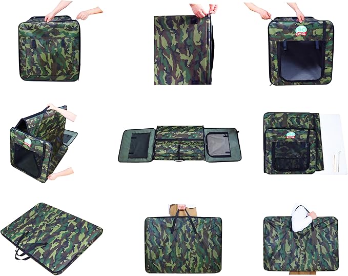 Go Pet Club 32" Soft Collapsible Dog Crate, Portable Pet Carrier, Thick Padded Pet Travel Crate for Indoor & Outdoor, Foldable Kennel Cage with Durable Mesh Windows, Forest Green Camo