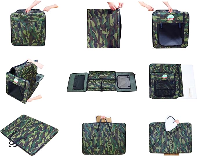 Go Pet Club 43" Soft Collapsible Dog Crate, Portable Pet Carrier, Thick Padded Pet Travel Crate for Indoor & Outdoor, Foldable Kennel Cage with Durable Mesh Windows, Forest Green Camo