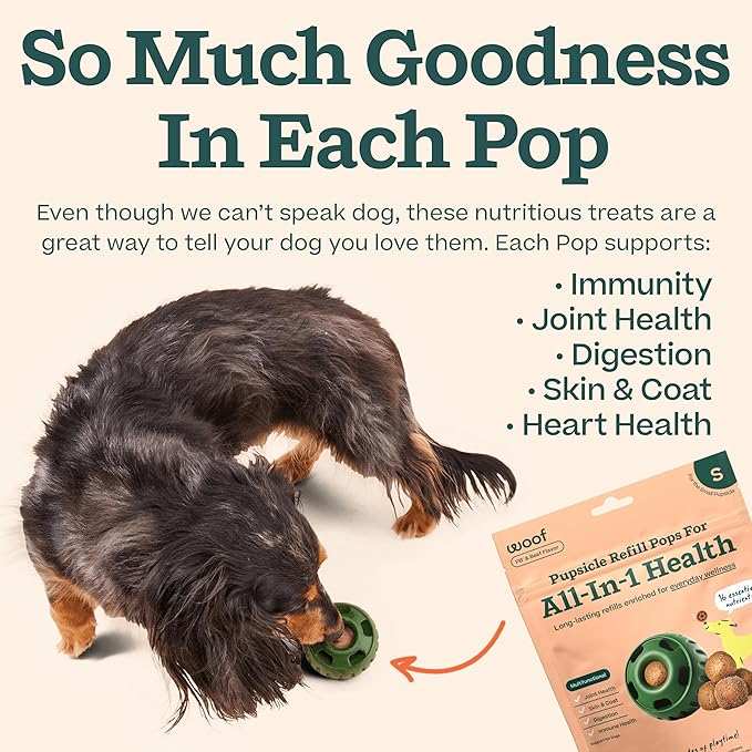 WOOF Pupsicle Refill Pops for All-in-1 Health - Long-Lasting Multivitamin Refills for The Pupsicle Toy - with Vitamins A, B, D, Iron, Magnesium, and Fiber - Small Pops - 10 count