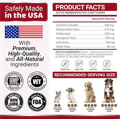Dog UTI Treatment - 170 Treats - Cranberry Supplement for Dogs - Bladder Control for Dogs - Dog Urinary Tract Infection Treatment - UTI Medicine for Dogs Multivitamin - Dog Vitamins and Supplements