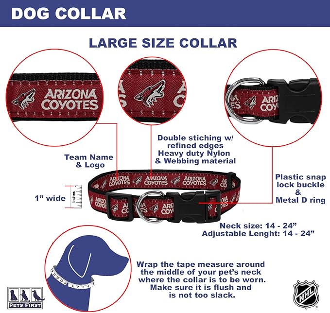 Pets First COY-3036-LGNHL Arizona Coyotes Collar for Dogs & Cats, Large. - Adjustable, Cute & Stylish! The Ultimate Hockey Fan Collar!, Large (18-28" Length x 1" Width)