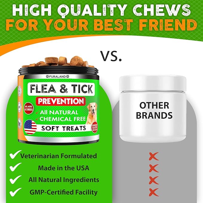 Flea and Tick Prevention for Dogs Pills - Dog Flea and Tick Treatment Chewable - Oral Flea Treatment Dogs - Dog Flea & Tick Control Chewables - Natural Flea and Tick Chewables for Dogs - Made in USA